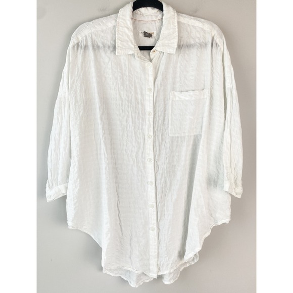 Anthropologie Tops - Anthropologie Pilcro Button Up Texture Shirt M/L White Coastal Clean Girl Cotton